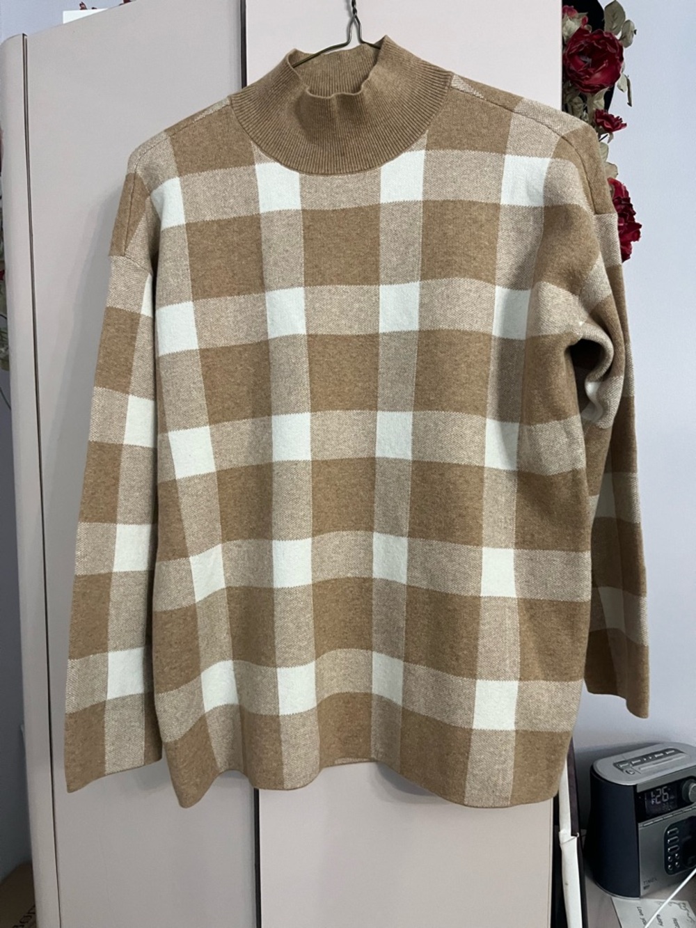LOFT Tan and Cream Ribbed Mock Neck Sweater